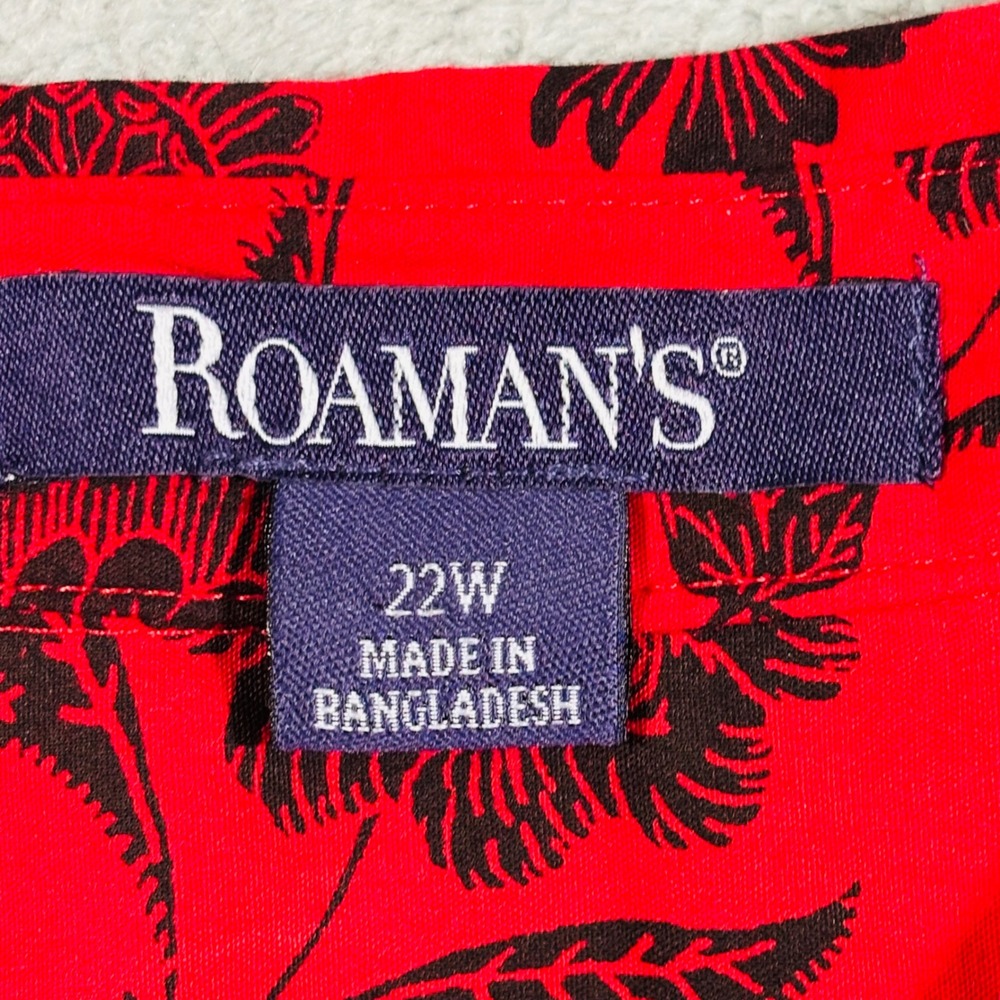 Roaman's Button Down Shirt Womens 22W Red Black Floral Long Sleeve Cotton Blend - Picture 3 of 14